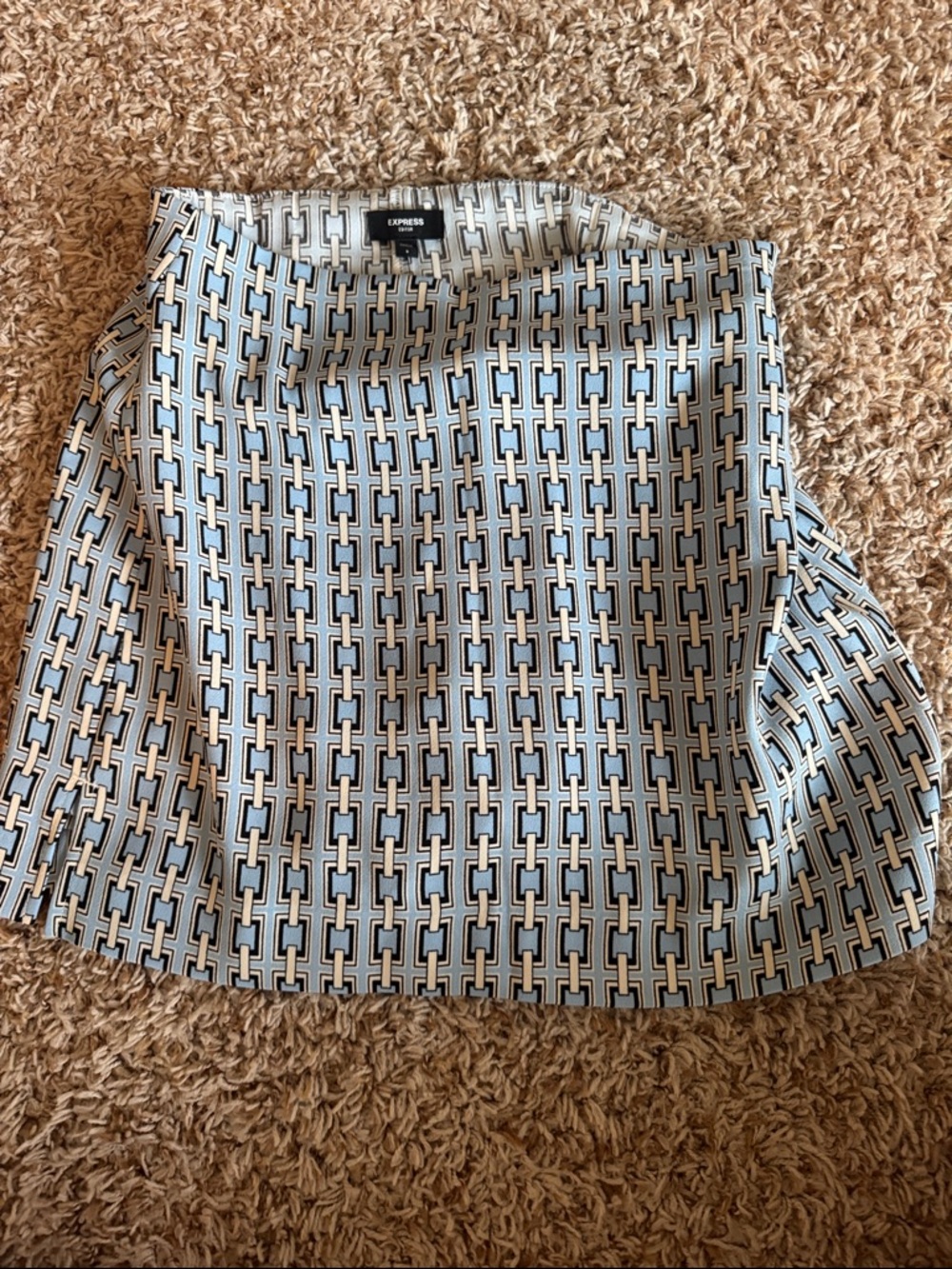 Express Light Blue and Cream Geometric Mini Skort